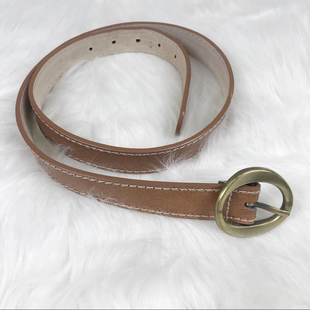 Tan Leather Belt with Antiqued Gold Buckle